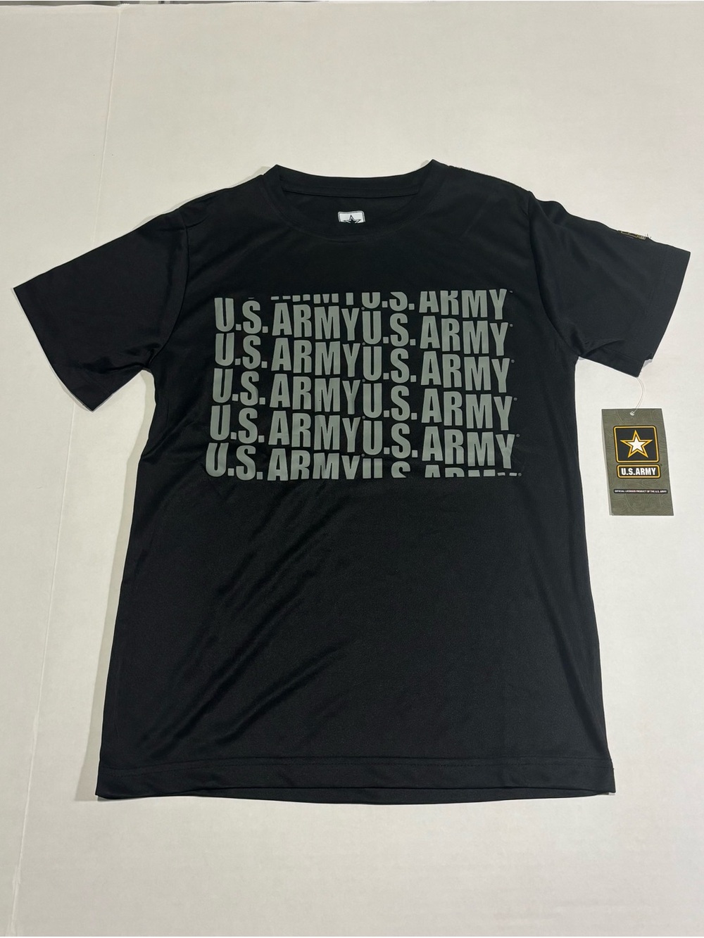short-sleeve performance t-shirt featuring a stealth stacked "U.S. ARMY” kids S